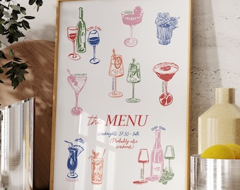Funky Martini & Wine Cocktail Poster: Retro Bar Cart Art (Digital Download)