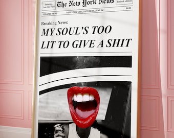 Trendy Newspaper Print: Red Lips Wall Art (Digital Download)