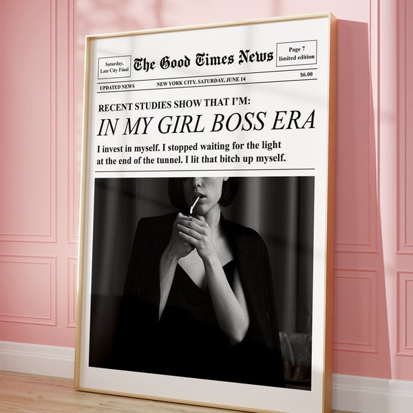 Trendy Newspapers Print, Girl Boss Poster, Bad Bitch Wall Art, Retro Bar Cart, Magazine Cover Aesthetic, New York News, Preppy Dorm Decor