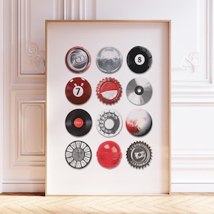 Vintage Retro Print, trendiges 8 Ball Poster, Sodaflaschenverschlüsse, Lucky 7 Ball Print, Funky ästhetischer Druck für Wohnung, digitaler Download