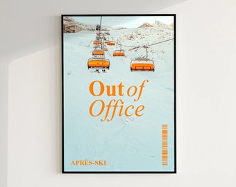Retro Apres Ski Wall Art, Out of Office, Newspapers Magazine Print | Vintage Bar Cart Art, Winter Wall Art | Instant Download