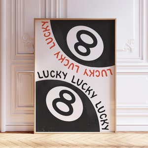 Vintage 8 poolbal print trendy Lucky Ball poster esthetische print voor appartement retro handgetekende muurkunst direct digitale download