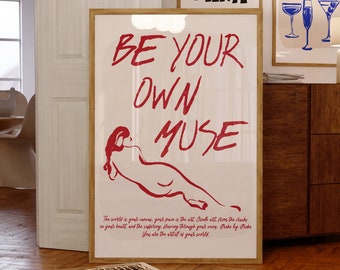 Be Your Own Muse - French Aesthetic Wall Art - Hand Drawn Sketch Poster - Feminist Wall Art - Instant Download