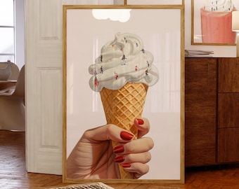 Vintage Ski Wall Art, Trendy Magazine Print | Winter Wall Art, Funky Ice Cream Poster, Retro Bar Cart Art, | Instant Digital Download