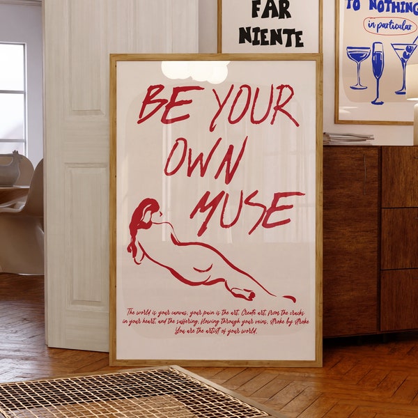Be Your Own Muse - French Aesthetic Wall Art - Hand Drawn Sketch Poster - Feminist Wall Art - Instant Download