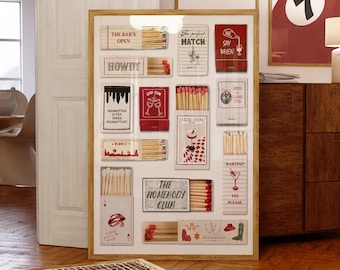 Retro Matchbox Art Print: Cocktail Bar Cart Poster (Digital Download)