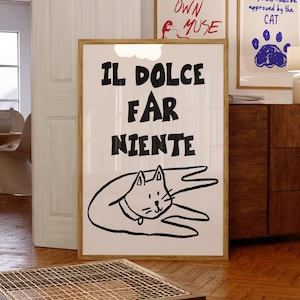 Il Dolce Far Niente Cat Print: French Black and White Sketch (Instant Download)