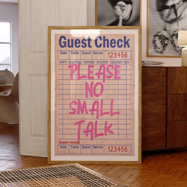 Guest Check Print, Trendy Wall Art, Preppy Room Decor, Retro Pink Bar Cart, Instant Digital Download