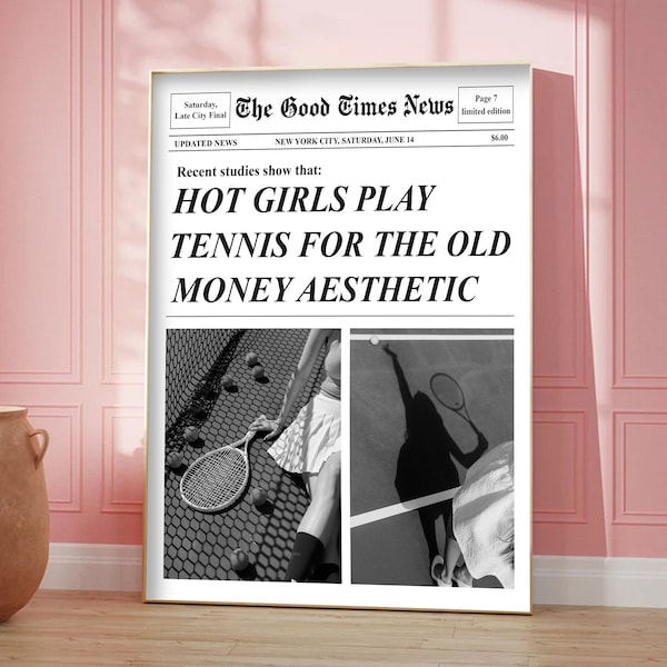 Trendy Newspapers Print, Hot Girls Wall Art, Retro Bar Cart, Old Money Aesthetic, Tennis Poster, Preppy Dorm Decor