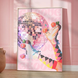 Retro Disco Ball & Roller Skates Print: Groovy Preppy Wall Art (Digital Download)