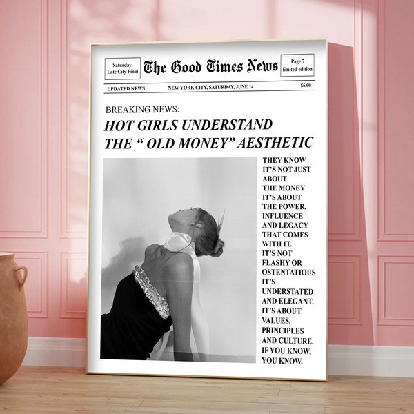 Trendige Zeitungen Druck, altes Geld Wandkunst, Retro Barwagen, Magazin Cover Ästhetik, New York News, adrette Wohnheim Dekor