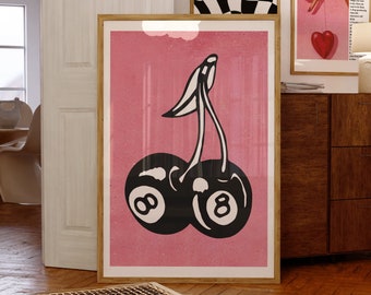 Retro 8 Ball Cherries Print: Funky Dorm Decor (Digital Download)