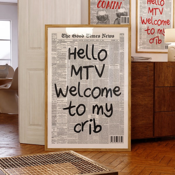 Hi MTV, Welcome to My Crib Print - Typography Print, Modern Bar Cart Decor, Aesthetic wall art, Trendy 70's wall art, Instant Download