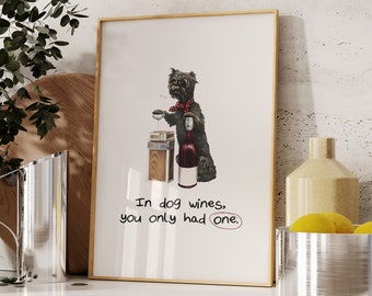 Lustiger Hund Wein Kunst Druck: Retro Bar Barwagen Dekor (Digitaler Download)