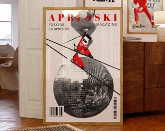 Aprés Ski Magazine Print, Vintage Ski Lodge Wall Decor, Retro Disco Bar Cart, Large Printable Art, Instant Digital Download, Winter Wall Art