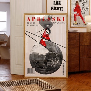 Wydruk magazynu Aprés Ski, dekoracja ścienna Vintage Ski Lodge, wózek barowy Retro Disco, duża sztuka do druku, natychmiastowe pobieranie cyfrowe, sztuka ścienna zimowa