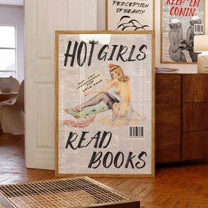 ホットな女の子の読書、流行の新聞の印刷物、タイポグラフィのウォールアート、ヴィンテージのバーカート、70年代のアート、雑誌の表紙の美学、レトロな見出しのポスター