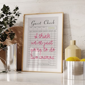 Cosmopolitan Gast Check Print, Vintage Bar Warenkorb Dekor, Cocktail Wand Kunstdruck, Funky Alkohol Poster, trendige Rezeptur, digitaler Download