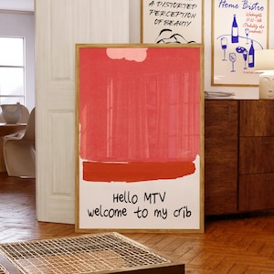 Hi MTV、My Crib Print へようこそ - タイポグラフィ プリント、モダンなバー カートの装飾、美的壁アート、トレンディな 70 年代の壁アート、即時ダウンロード