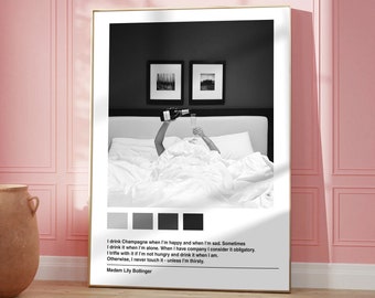 Lily Bollinger Champagne Quote Print: Black and White Bar Cart Art (Digital Download)