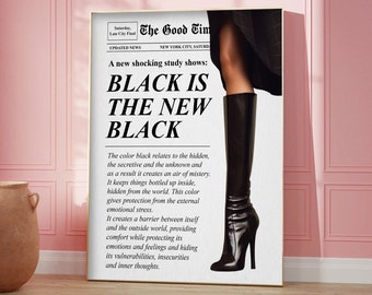 Trendy Zeitungsdruck, Retro Barwagen, schwarze Stiefel Wanddruck, feministische Wandkunst, Magazin-Cover Aesthetic, New York News