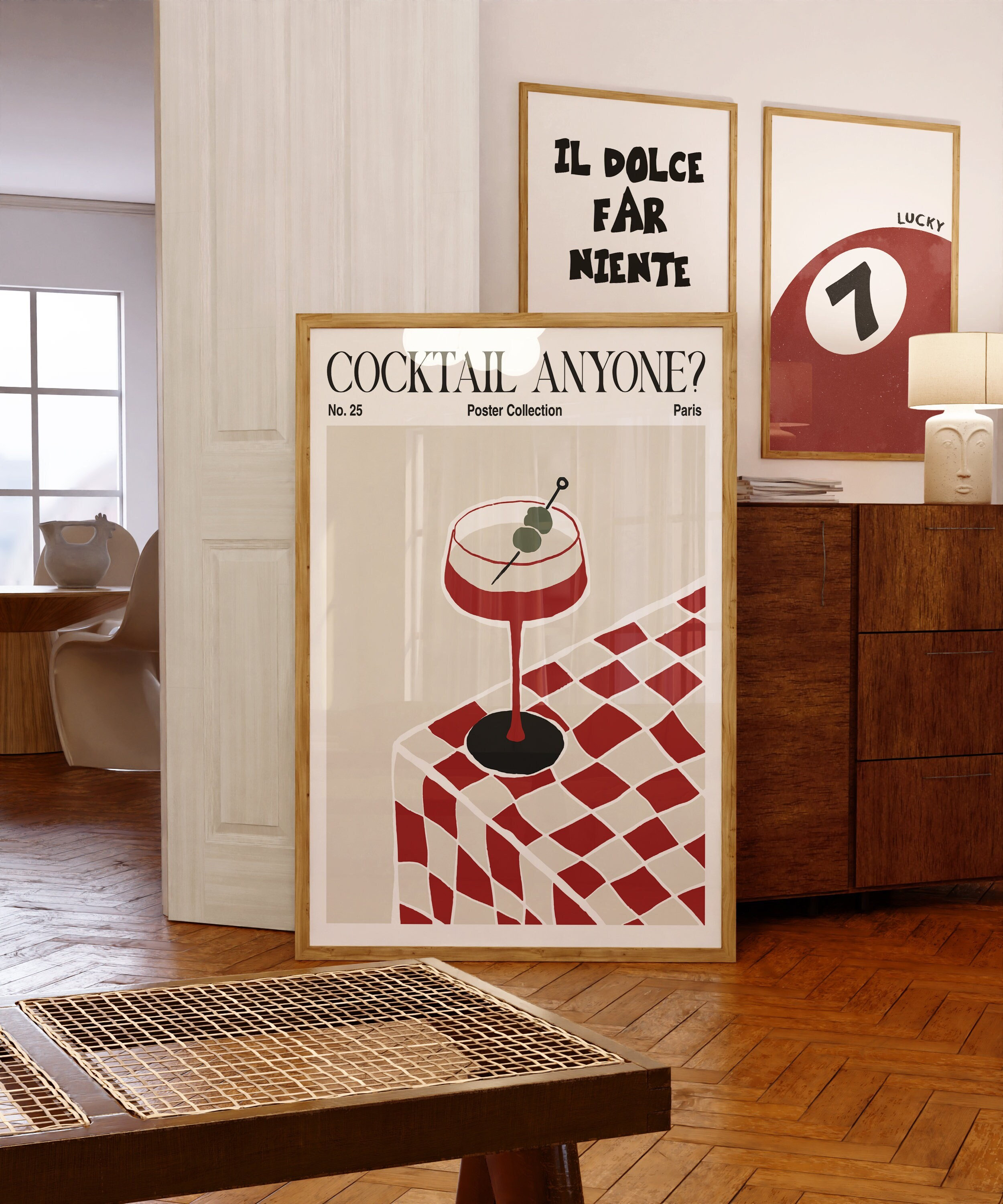Retro Martini Print: Hand-Drawn Cocktail Bar Cart Poster (Digital Download)