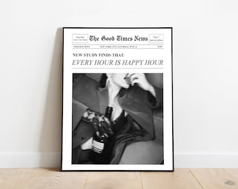 Trendy Newspapers Print, Retro Bar Cart, Drinking Quotes Wall Art