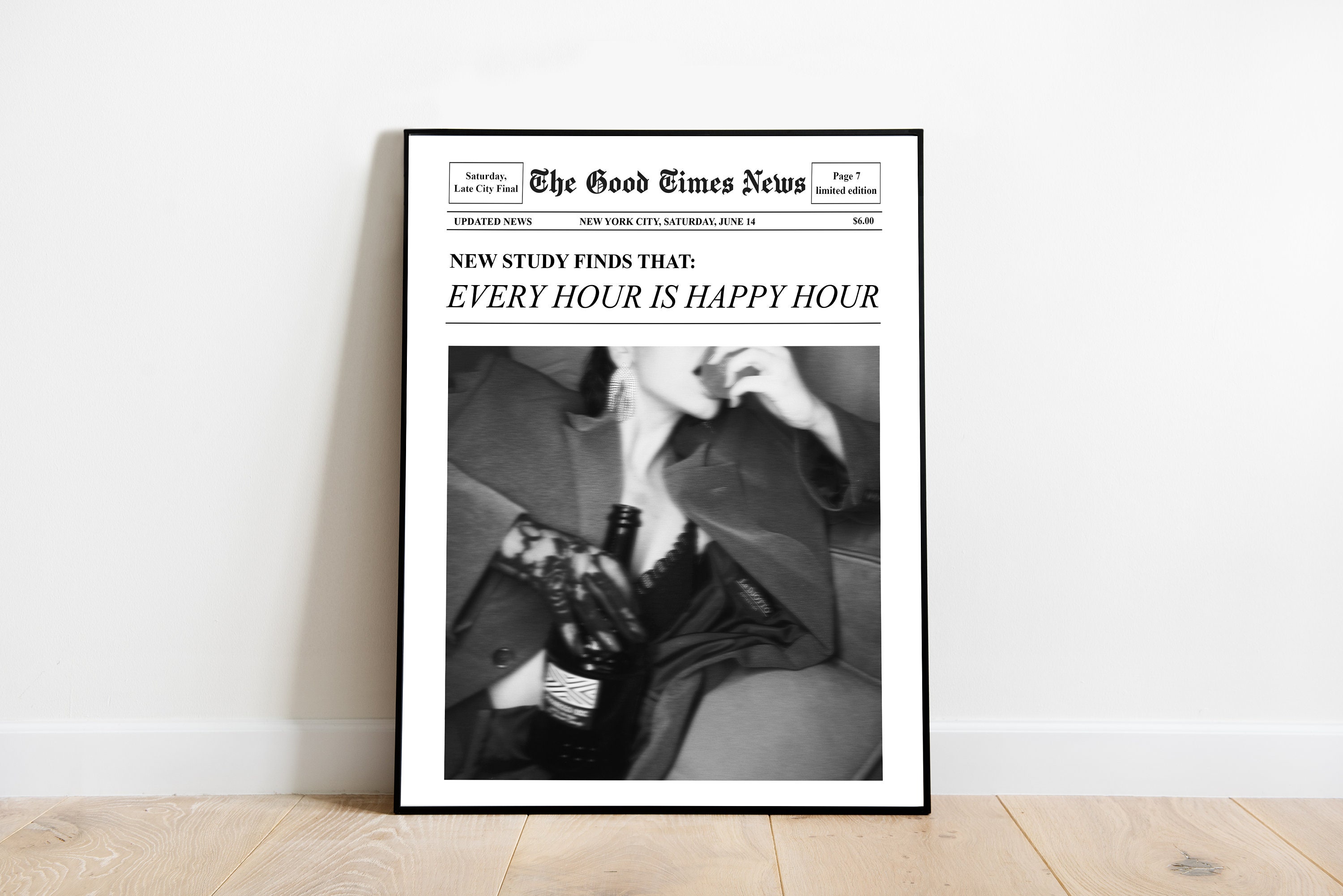 Trendy Newspapers Print, Retro Bar Cart, Drinking Quotes Wall Art