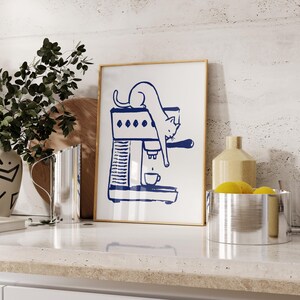 Kaffetjuven-poster, kattväggkonst, kaffebardekor, retrokökstryck, present till kaffe- och kattälskare, minimalistisk heminredning bild 4