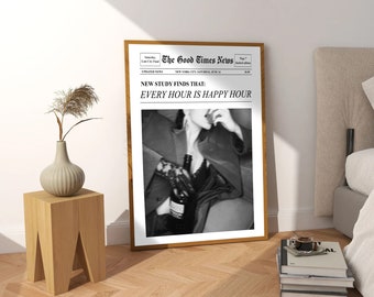 Trendy Newspapers Print, Retro Bar Cart, Drinking Quotes Wall Art