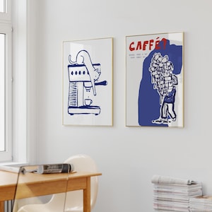 Kaffetjuven-poster, kattväggkonst, kaffebardekor, retrokökstryck, present till kaffe- och kattälskare, minimalistisk heminredning bild 3