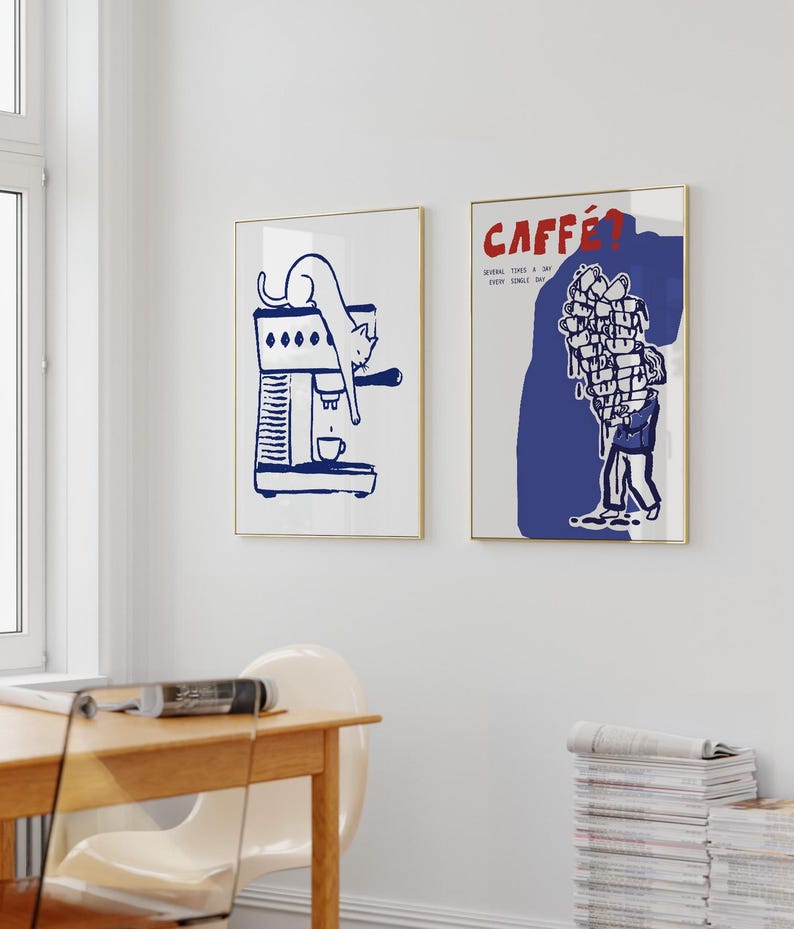 Kaffetjuven-poster, kattväggkonst, kaffebardekor, retrokökstryck, present till kaffe- och kattälskare, minimalistisk heminredning bild 3