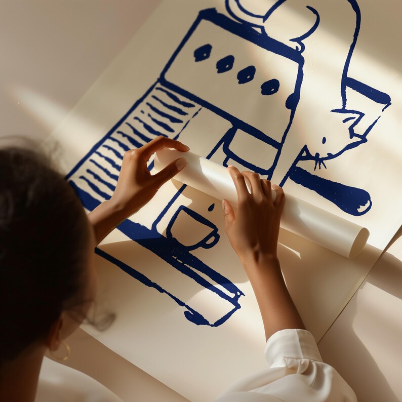 Kaffetjuven-poster, kattväggkonst, kaffebardekor, retrokökstryck, present till kaffe- och kattälskare, minimalistisk heminredning bild 5