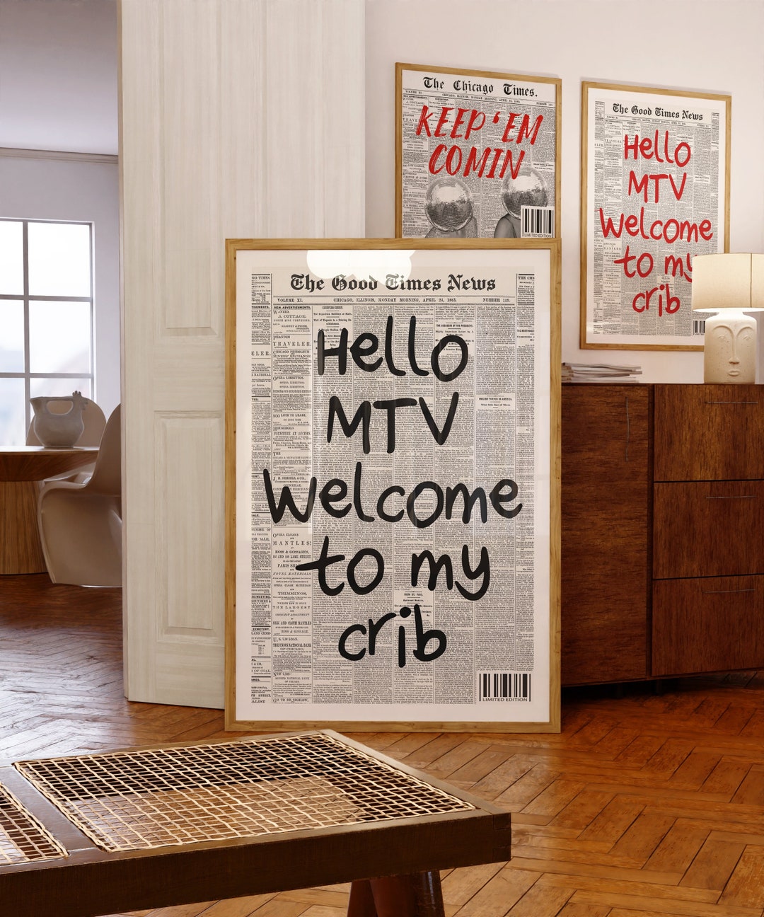 Hi MTV, to My Crib Print Typography Print, Modern Bar Cart