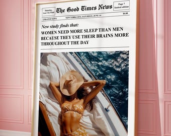 Trendy Newspaper Print, Vintage Summer Yacht Poster, Funny Bar Cart Decor, Magazine Cover Aesthetic, Old Money Art, Instant Digital Download