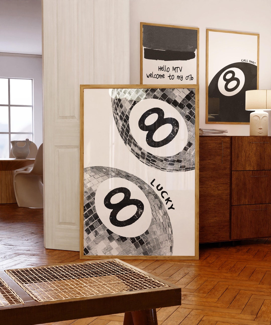 lucky-8-ball-print-retro-disco-ball-wall-art-funky-aesthetic-print-for