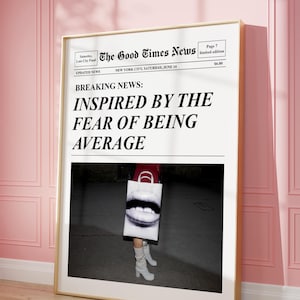 Trendy krantenprint, retro barwagen, feministische muurkunst, tijdschriftomslag esthetiek, New York News, preppy decor slaapzaal