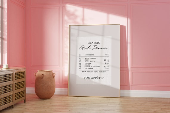Girl Dinner Receipt Print: Trendy Preppy Dorm Wall Art (Digital Download)
