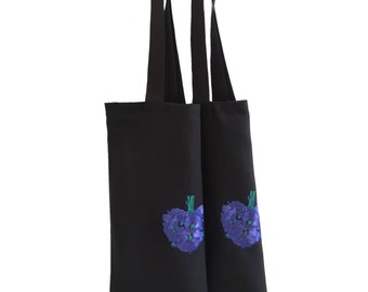 Embroidered Poppy Flower Tote Bag: Large Linen-Cotton Shoulder Bag