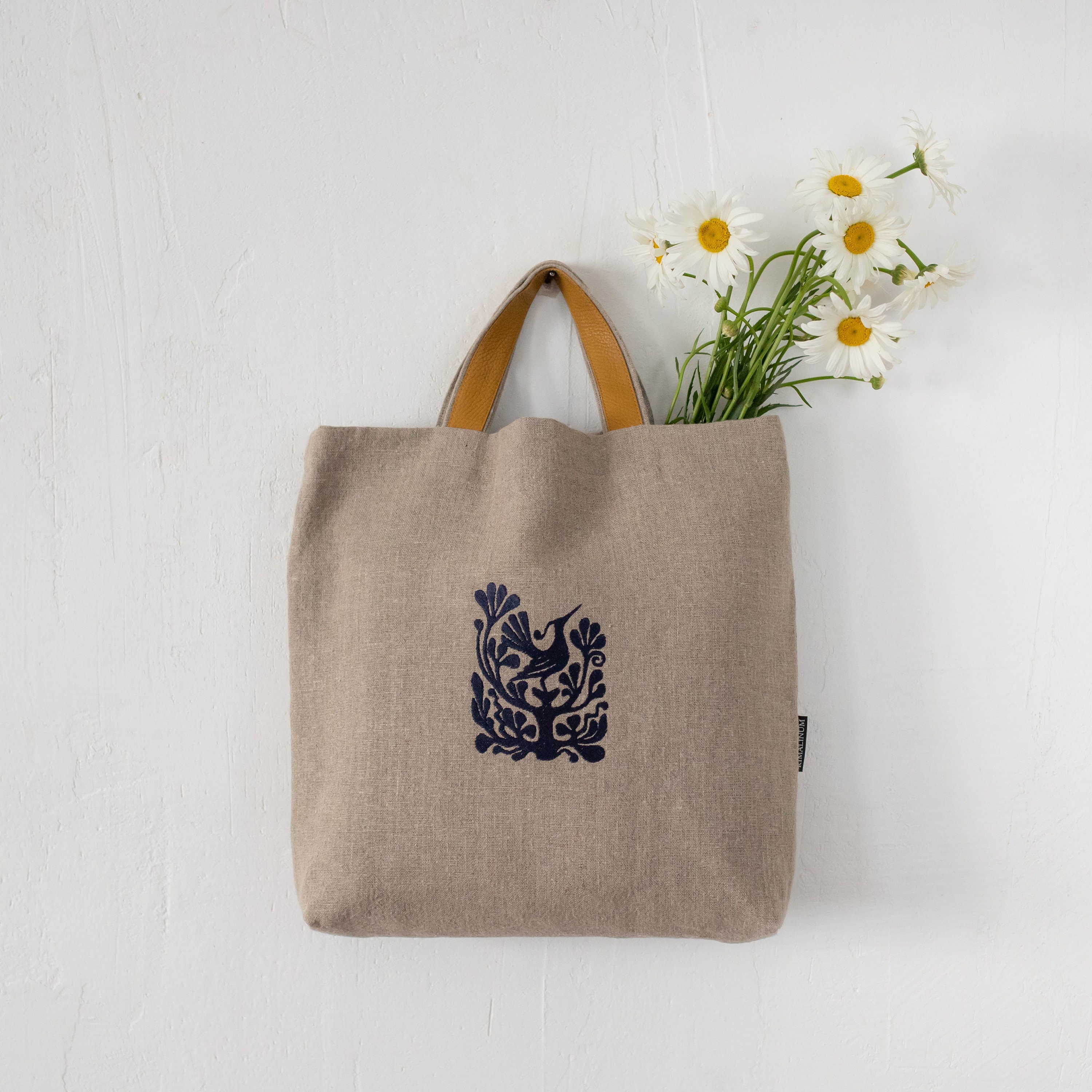 もろへいや─linokekenaリネントート□Semi-order Natural Linen Tote Bag With Lithuanian Folk Art Embroidery
