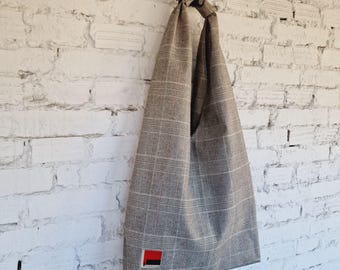 Bolso Hobo a Cuadros: Bolso Tote de Algodón a Cuadros Hecho a Mano con Detalle Bordado