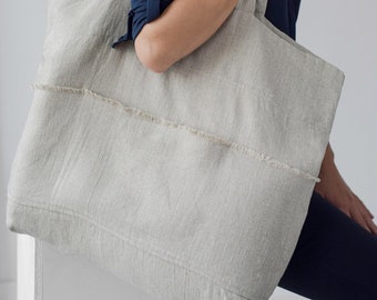 Übergroße Leinen Einkaufstasche | Natürlicher rustikaler Look | Große Strandtasche aus Leinen | Sommertasche aus natürlichem Leinen | Handgemachte Leinen Tasche Öko Tasche.