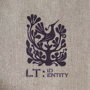 LT: IDENTITY embroidery on linen bag