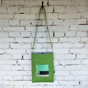 Crossbody Bag, Green Linen and Cotton Canvas Crossbody Bag with Light Grey Lining, Shoulder Bag, Handbags, Hippie Bag, Hobo Bag, Gift