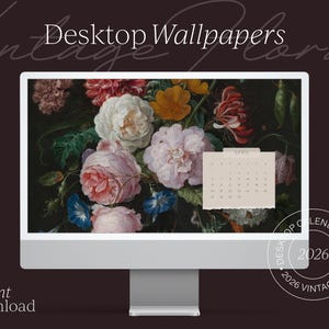 2026 Desktop Wallpaper Calendar - Vintage Floral Theme