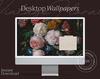 2026 Desktop Wallpaper Calendar - Vintage Floral Theme