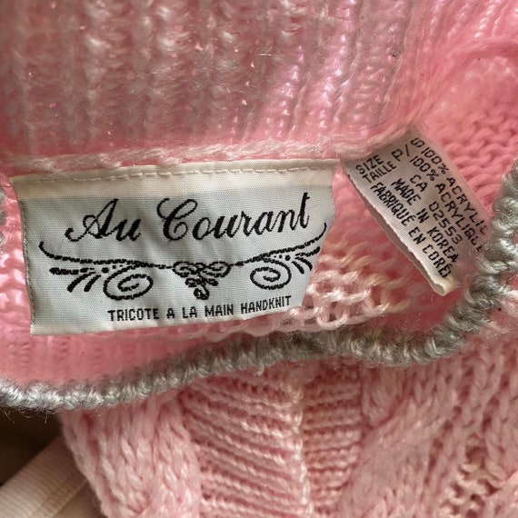 Vintage Au Courant Pink Cable Knit Argyle Button … - image 8