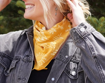 Western Cotton Bandana - Forest Green or Gold - 100% Cotton Bandana - Original Wester Design - Cowboy - Ranch - Backpacking - Rodeo