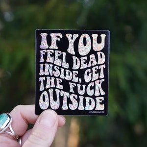 If You Feel Dead Inside Get the F**k Outside - Vinyl Glitter Sticker - Waterproof Camping Sticker - Mental Health - Hiking - Biking - Skiing