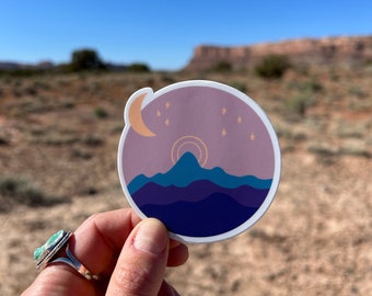 Mountain Moonset - Vinyl Sticker - Mountain Design Sunset Sticker - Mountain Range - Rocky Mountains